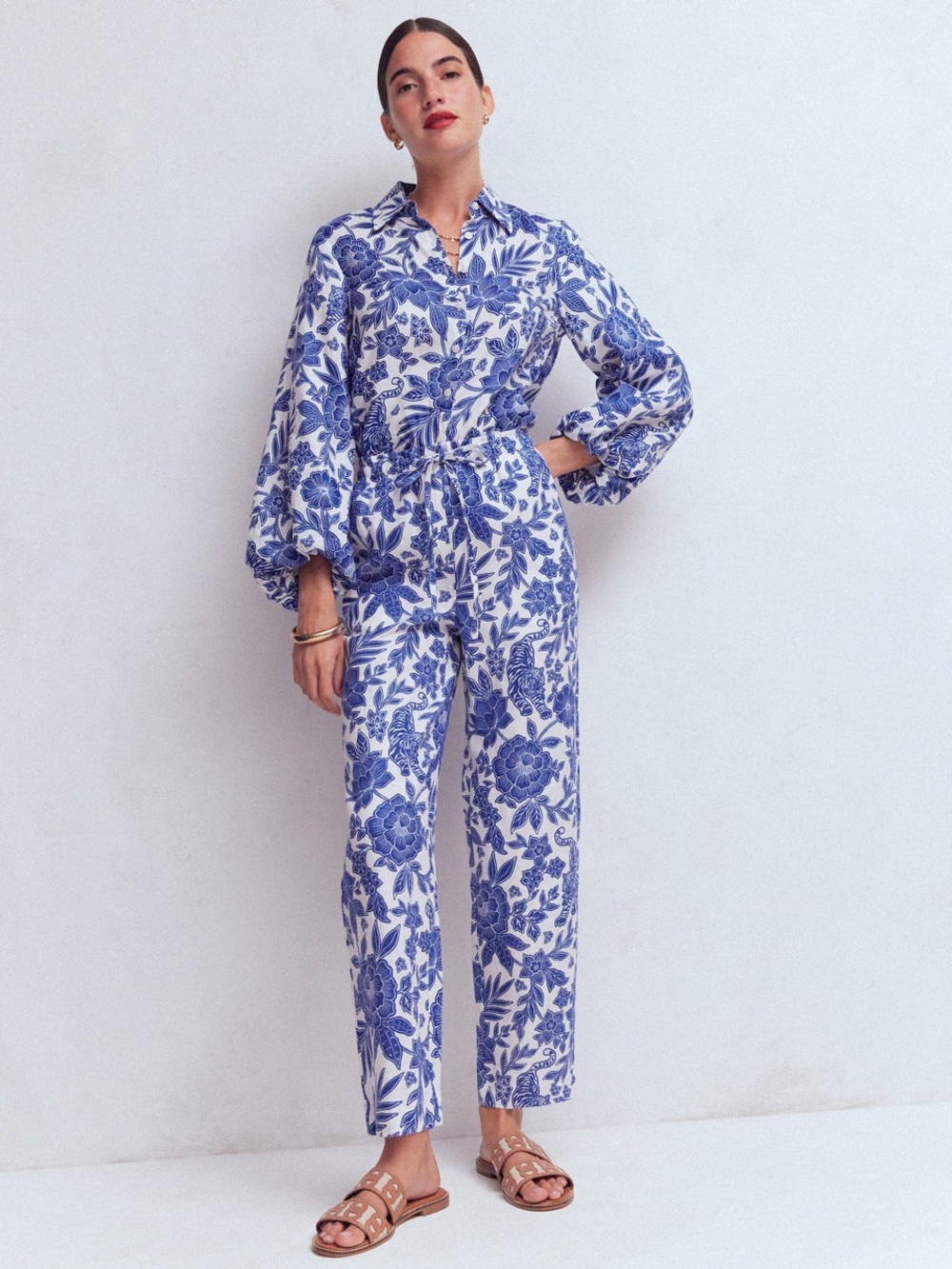 NWT Boden Puff Sleeve Blue Floral Linen Shirt  - size 6 - Picture 6 of 15